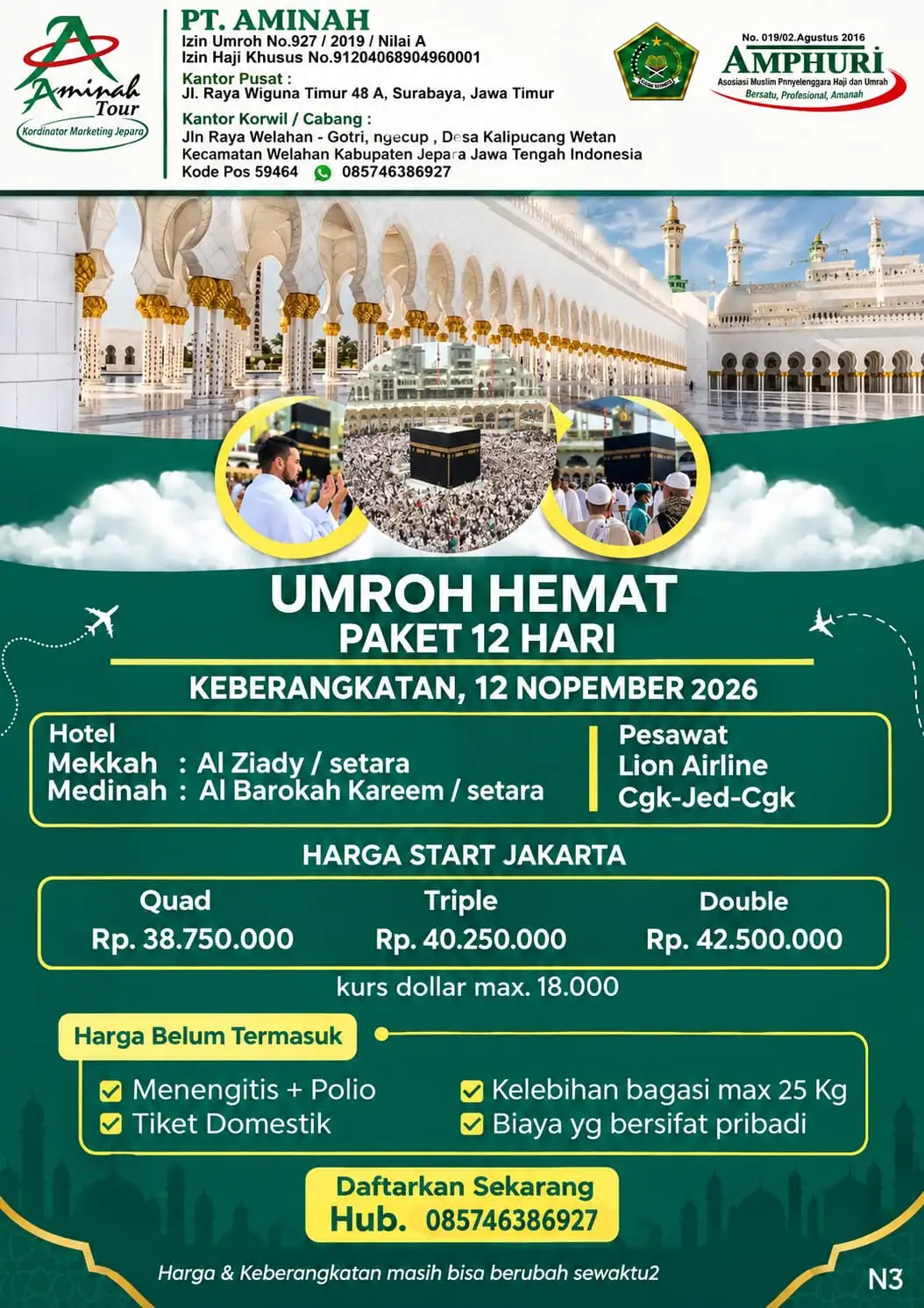 Umroh Hemat, 12 Nov 26, 12D, Jakarta