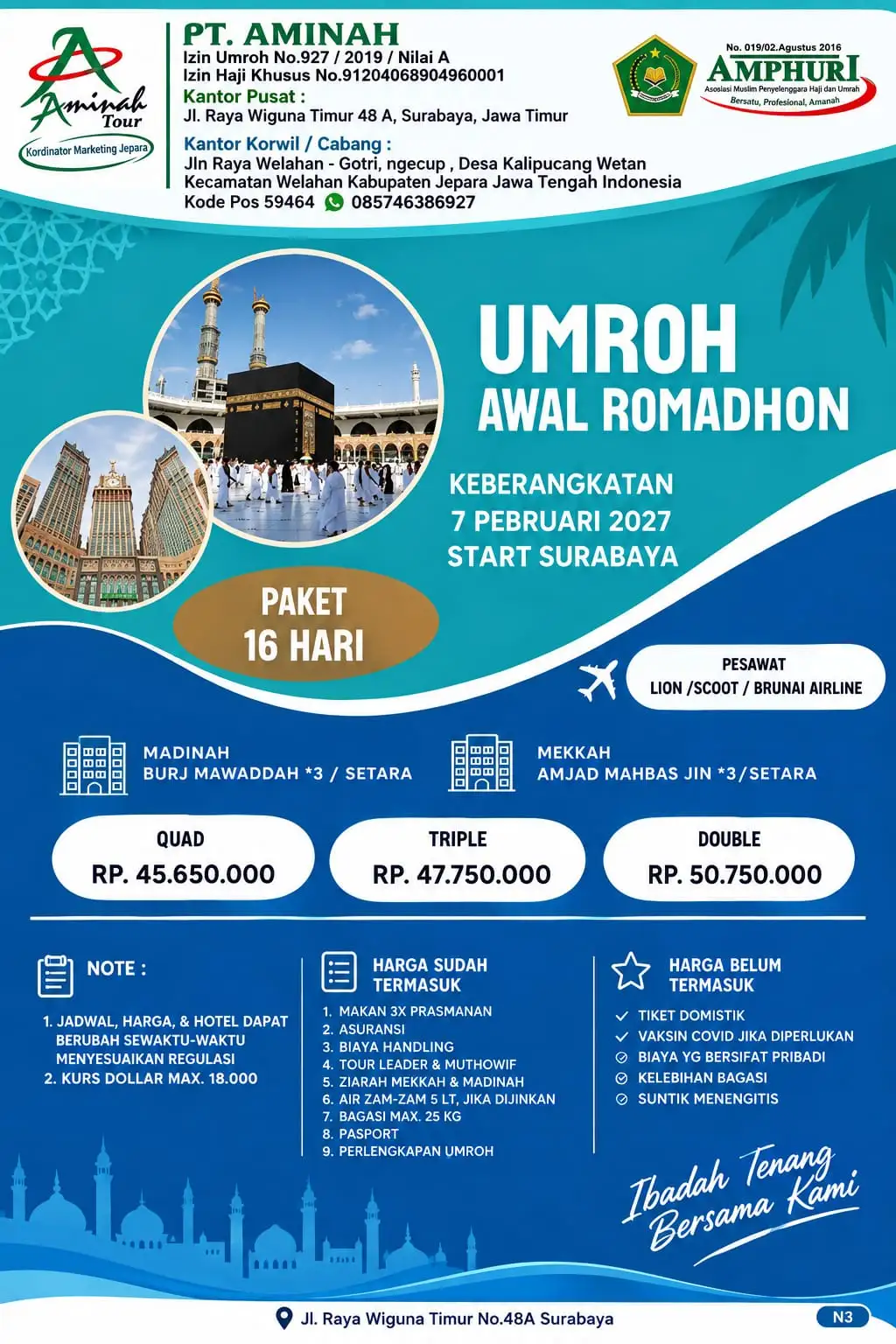Umrah Awal Romadhon, 7 Peb 2027, Surabaya