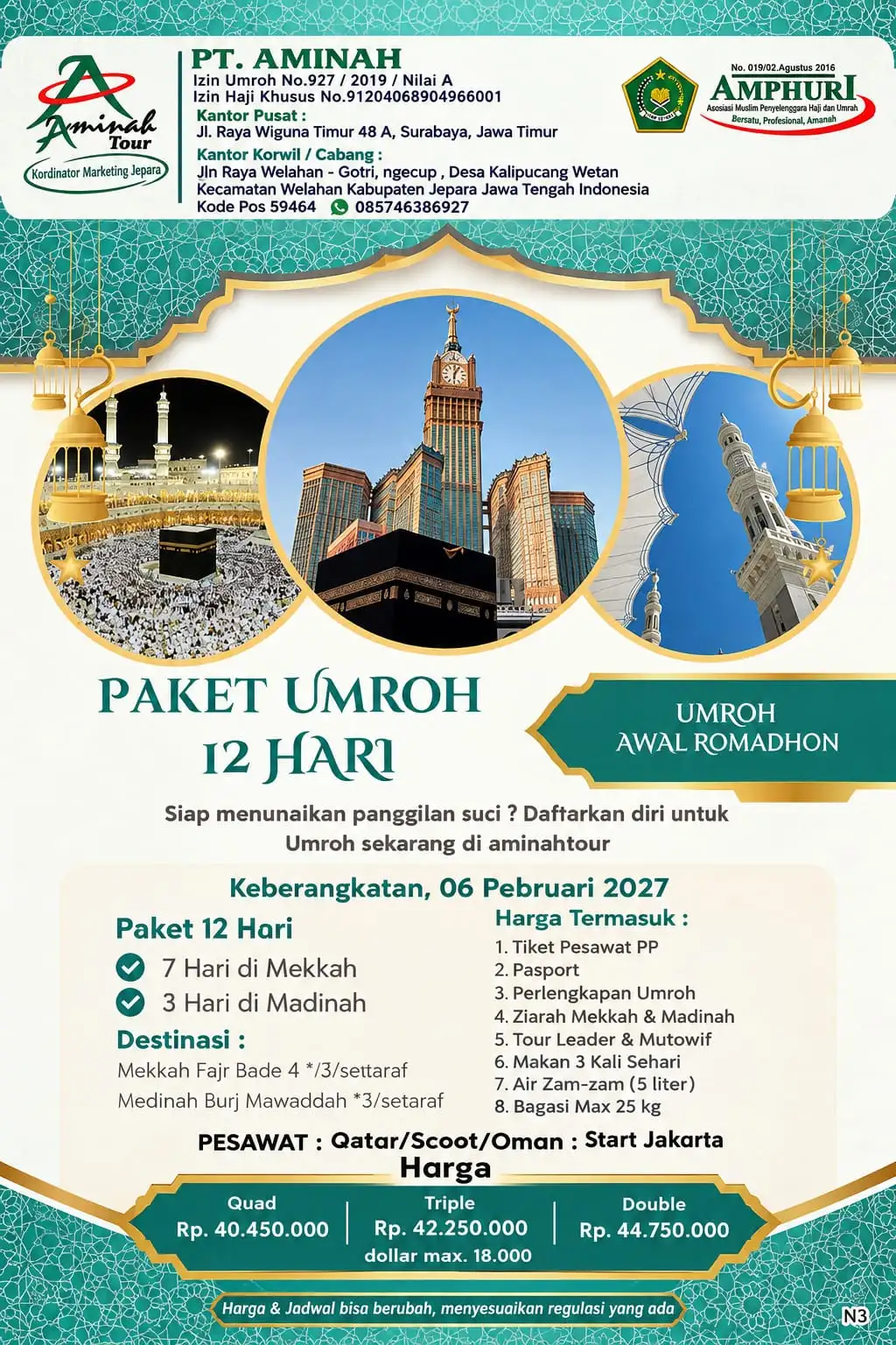 Umrah Awal Romadhon, 6 Feb 2027, Jakarta